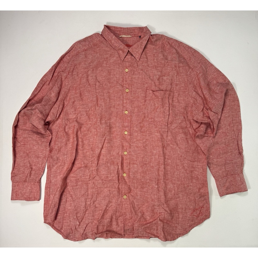 Tommy Bahama Shirt Men 3XLT Red Breathable Long Sleeve 100% Linen Beach Vacation